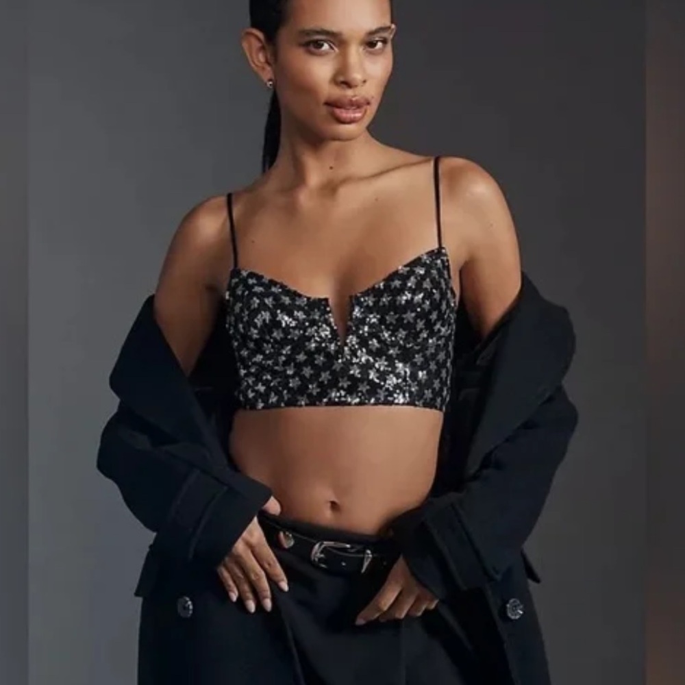 Anthropologie Black Sequin Star Bralette - Picture 2 of 13